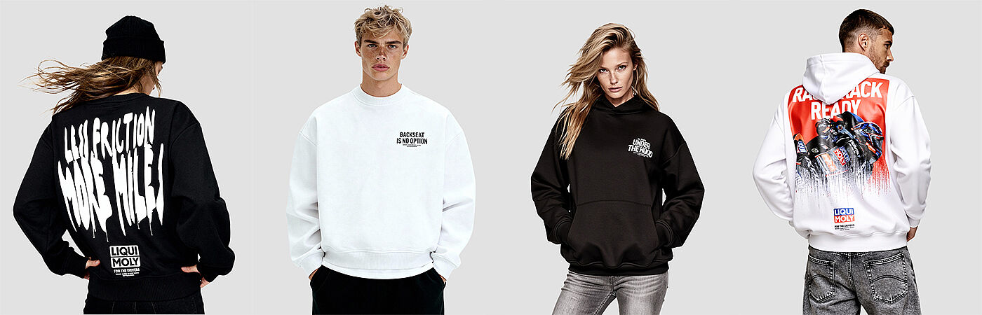 4 Personen mit schwarzen und weißen Hoodies